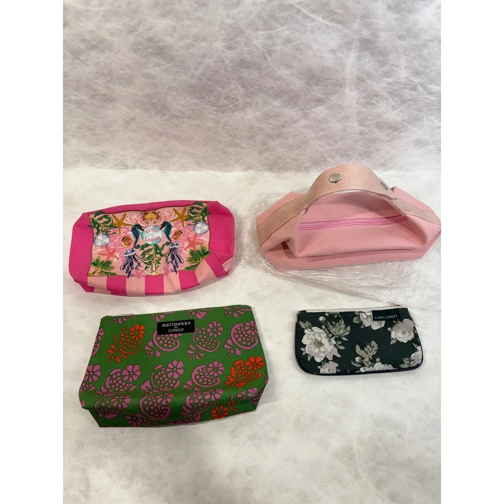 Makeup Bag Lot Estee Lauder Marimekko Clinique Laneige Laura Ashley Cosmetic 4pc